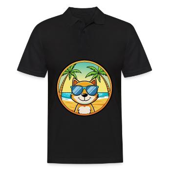 Chat Drôle Dessin Animé Plage De Soleil De Plage Autocollant - Polo Homme - noir - Devant - Kai (181cm)