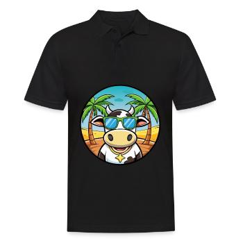 Cow Funny Cartoon Summer Beach Sunglasses Sticker - Men's Polo Shirt - black - Front - Kai (181cm)