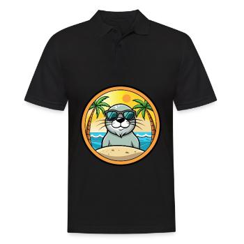 Siegel Lustige Cartoon Sommer Strand Sonnenbrille Aufkleber - Männer Poloshirt - Schwarz - Vorne - Kai (181cm)
