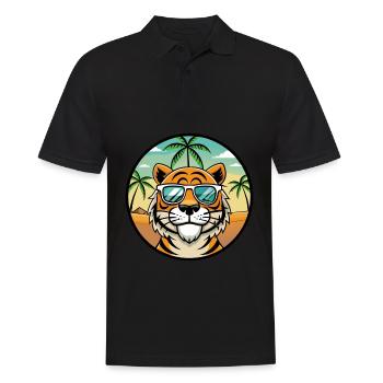 Tiger Lustige Cartoon Sommer Strand Sonnenbrille Cool - Männer Poloshirt - Schwarz - Vorne - Kai (181cm)