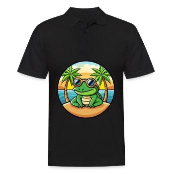 Grenouille Drôle Dessin Animé Plage D’été Lunettes De Soleil Autocollant - Polo Homme - noir - Devant - Kai (181cm)