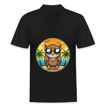 Eule Lustige Cartoon Sommer Strand Sonnenbrille Aufkleber - Männer Poloshirt - Schwarz - Vorne - Kai (181cm)
