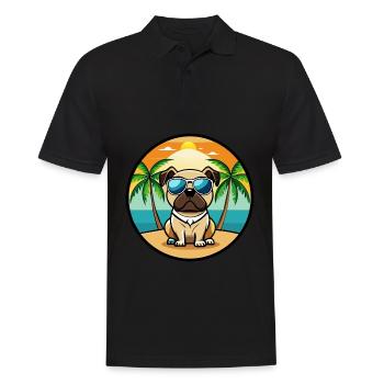 Mops Hund Lustig Cartoon Sommer Strand Sonnenbrille Cool - Männer Poloshirt - Schwarz - Vorne - Kai (181cm)