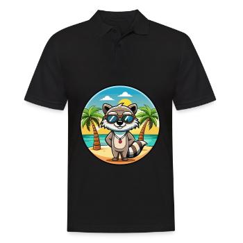 Waschbär Lustig Cartoon Sommer Strand Sonnenbrille Cool - Männer Poloshirt - Schwarz - Vorne - Kai (181cm)