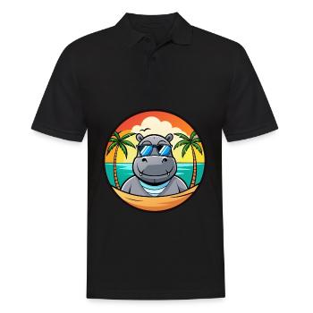 Hippo Funny Cartoon Summer Beach Sunglasses Cool - Men's Polo Shirt - black - Front - Kai (181cm)