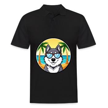 Husky Dog Drôle Dessin Animé Plage Lunettes De Soleil - Polo Homme - noir - Devant - Kai (181cm)