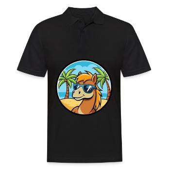Pony Lustige Cartoon Sommer Strand Sonnenbrille Aufkleber - Männer Poloshirt - Schwarz - Vorne - Kai (181cm)