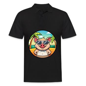 Cochon Drôle Dessin Animé Plage D’été Lunettes De Soleil Autocollant - Polo Homme - noir - Devant - Kai (181cm)