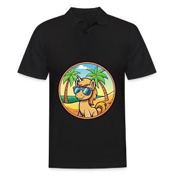 Pony Lustige Cartoon Sommer Strand Sonnenbrille Aufkleber - Männer Poloshirt - Schwarz - Vorne - Kai (181cm)