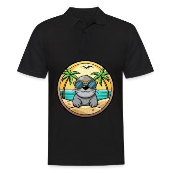 Siegel Lustige Cartoon Sommer Strand Sonnenbrille Aufkleber - Männer Poloshirt - Schwarz - Vorne - Kai (181cm)