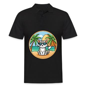 Ägäis Katzenrasse Cartoon Sonnenbrille Strand - Männer Poloshirt - Schwarz - Vorne - Kai (181cm)