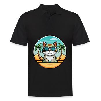 Américain Wirehair Chat Race Dessin Animé Lunettes de soleil Plage - Polo Homme - noir - Devant - Kai (181cm)
