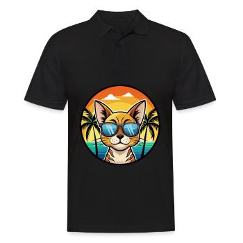 Chat Abyssin Race Dessin Animé Lunettes de soleil Plage - Polo Homme - noir - Devant - Kai (181cm)