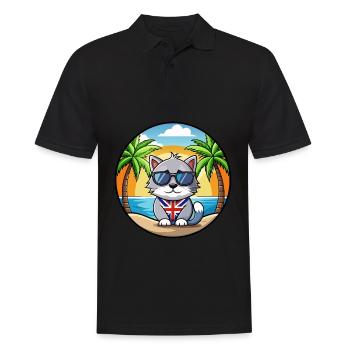 British Silver Cat Breed Cartoon Sunglasses Beach - Men's Polo Shirt - black - Front - Kai (181cm)