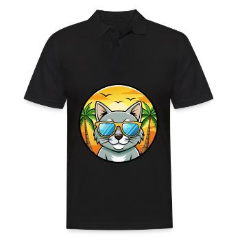 Chartreux Cat Breed Cartoon Sunglasses Beach - Men's Polo Shirt - black - Front - Kai (181cm)