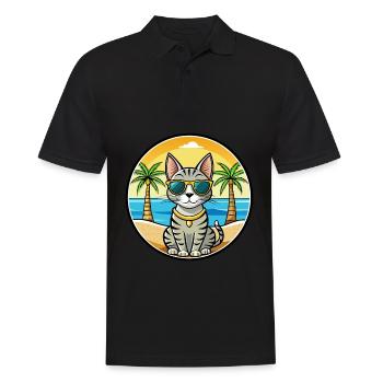 Egyptian Mau Cat Breed Cartoon Sunglasses Beach - Men's Polo Shirt - black - Front - Kai (181cm)