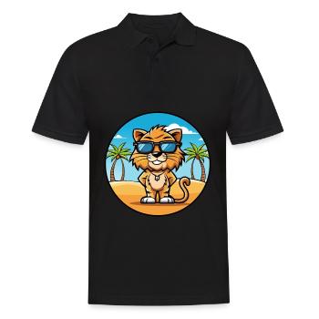 Liger Hybrid Lion Tiger Cat Breed Cartoon Beach - Men's Polo Shirt - black - Front - Kai (181cm)
