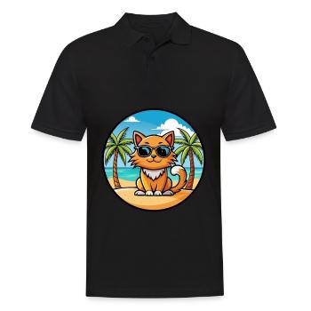 Ingwer Langhaar Katze Rasse Cartoon Sonnenbrille Strand - Männer Poloshirt - Schwarz - Vorne - Kai (181cm)