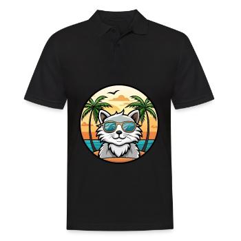 Selkirk Rex Katzenrasse Cartoon Sonnenbrille Strand - Männer Poloshirt - Schwarz - Vorne - Kai (181cm)