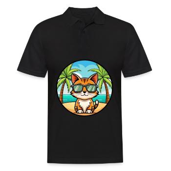 Somali Shorthair Cat Breed Cartoon Sunglass Beach - Polo Homme - noir - Devant - Kai (181cm)