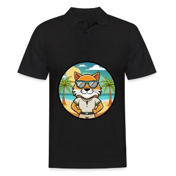 Highlander Cat Breed Cartoon Sunglasses Beach - Men's Polo Shirt - black - Front - Kai (181cm)