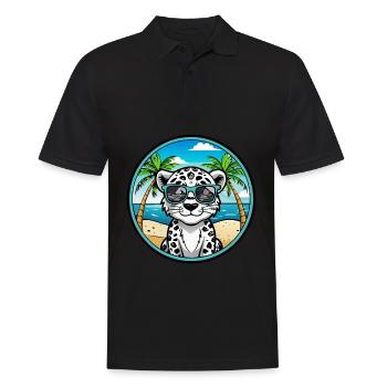 Léopard des neiges bébé chat race dessin animé lunettes de soleil plage - Polo Homme - noir - Devant - Kai (181cm)