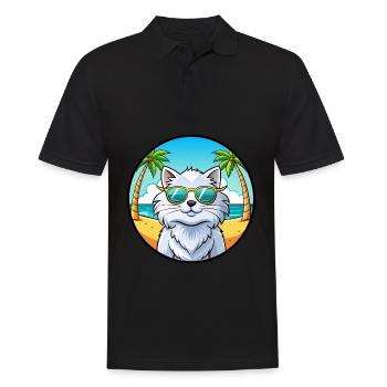 Weiße Langhaarkatze Persische Katzenrasse Cartoon Strand - Männer Poloshirt - Schwarz - Vorne - Kai (181cm)