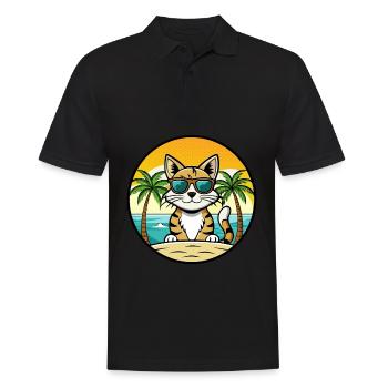 Ägäis Katzenrasse Cartoon Sonnenbrille Strand - Männer Poloshirt - Schwarz - Vorne - Kai (181cm)