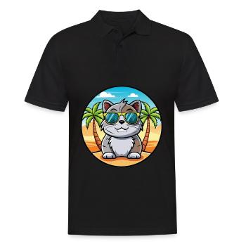 Scottish Fold Shorthair Cat Breed Cartoon Beach - Polo Homme - noir - Devant - Kai (181cm)