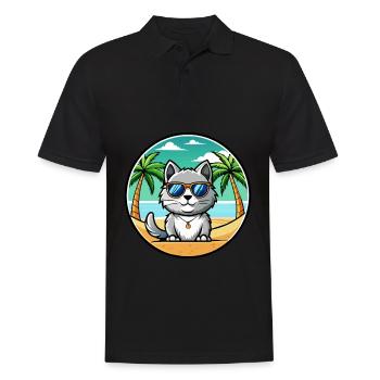 British Silver Cat Breed Cartoon Sunglasses Beach - Men's Polo Shirt - black - Front - Kai (181cm)