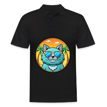 Chartreux Cat Breed Cartoon Sunglasses Beach - Men's Polo Shirt - black - Front - Kai (181cm)