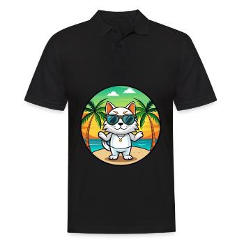 Japanische Bobtail Katzenrasse Cartoon Sonnenbrille Strand - Männer Poloshirt - Schwarz - Vorne - Kai (181cm)