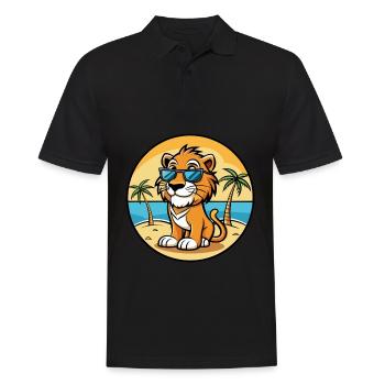 Liger Hybrid Lion Tiger Cat Breed Cartoon Beach - Men's Polo Shirt - black - Front - Kai (181cm)