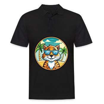 Tiger Cat Breed Cartoon Sunglasses Beach - Men's Polo Shirt - black - Front - Kai (181cm)