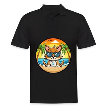 York Schokolade Katzenrasse Cartoon Sonnenbrille Strand - Männer Poloshirt - Schwarz - Vorne - Kai (181cm)