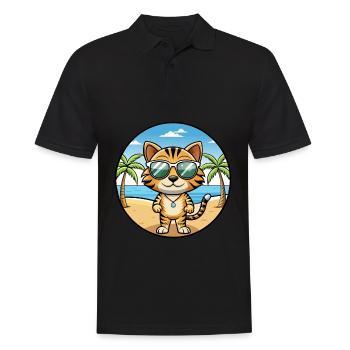 Toyger Katze Rasse Cartoon Kawaii Sonnenbrille Strand - Männer Poloshirt - Schwarz - Vorne - Kai (181cm)