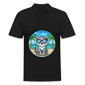 Léopard des neiges bébé chat race dessin animé lunettes de soleil plage - Polo Homme - noir - Devant - Kai (181cm)