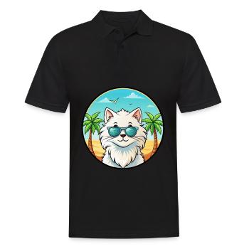Weiße Langhaarkatze Persische Katze Rasse Cartoon Strand - Männer Poloshirt - Schwarz - Vorne - Kai (181cm)