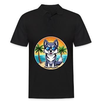 Alaskan Klee Kai Chien Race Dessin Animé Lunettes De Soleil Plage - Polo Homme - noir - Devant - Kai (181cm)
