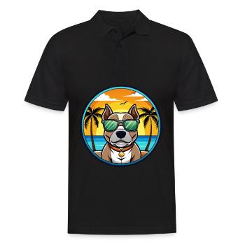 American Pitbull Terrier Hunderasse Cartoon Beach - Männer Poloshirt - Schwarz - Vorne - Kai (181cm)