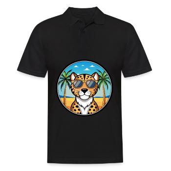 Amerikanischer Leopardenhund Hunderasse Cartoon Beach - Männer Poloshirt - Schwarz - Vorne - Kai (181cm)