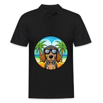 Black And Tan Coonhound Dog Breed Cartoon Beach - Men's Polo Shirt - black - Front - Kai (181cm)