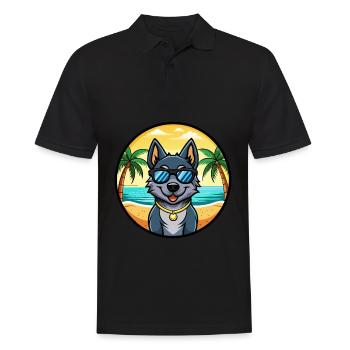 Black Norwegian Elkhound Dog Breed Cartoon Beach - Men's Polo Shirt - black - Front - Kai (181cm)