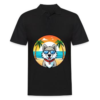 Chien Husky Labrador Canadien Race Cartoon Beach - Polo Homme - noir - Devant - Kai (181cm)