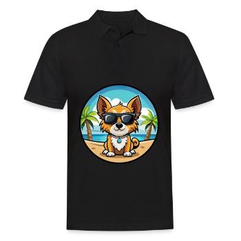 Continental Toy Spaniel Dog Breed Cartoon Beach - Men's Polo Shirt - black - Front - Kai (181cm)
