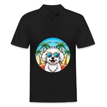 Bichon frisé race de chien dessin animé lunettes de soleil plage - Polo Homme - noir - Devant - Kai (181cm)