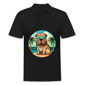 Chinois Shar Pei Chien Race Dessin Animé Lunettes De Soleil Plage - Polo Homme - noir - Devant - Kai (181cm)