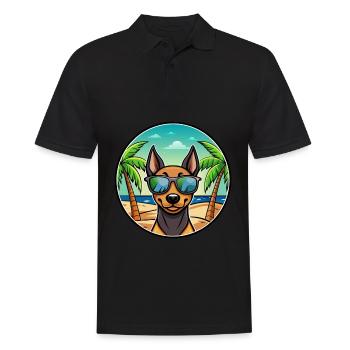 Deutscher Pinscher Hund Rasse Cartoon Sonnenbrille Strand - Männer Poloshirt - Schwarz - Vorne - Kai (181cm)