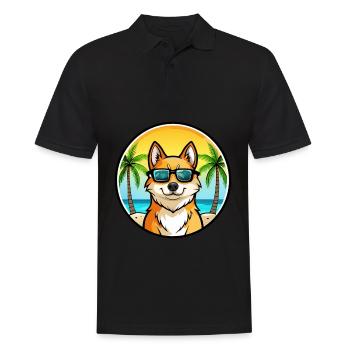 Finnischer Spitz Hund Rasse Cartoon Sonnenbrille Strand - Männer Poloshirt - Schwarz - Vorne - Kai (181cm)