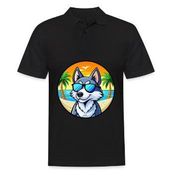 Husky Chien Race Dessin Animé Lunettes De Soleil Plage - Polo Homme - noir - Devant - Kai (181cm)
